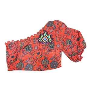 FARM RIO One Shoulder Embroidered Boho Floral Crop Top Size XXS spring/ Summer